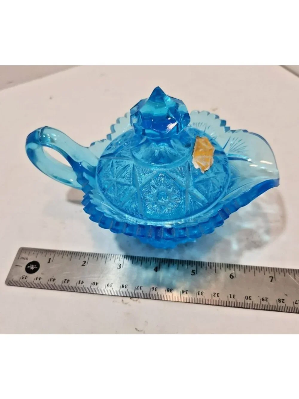 Vintage Kemple Wheaton Blue Aqua Star/Yutec Pattern Creamer With Lid